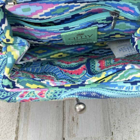 New Amy Butler Nora Clutch With Chain Oasis Azure Tropical Kiss Lock Closure - Picture 12 of 16